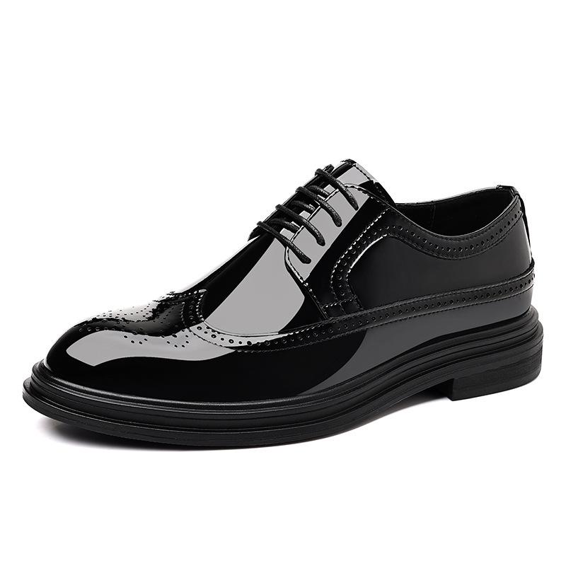 Leather Shoes Men's Glossy Brock Carved Youth Single Shoes Groom Wedding Shoes Wedding Leather Shoes 2025