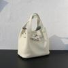 Top layer cowhide handbag genuine leather lychee pattern vegetable basket bag simple and lightweight versatile shoulder bag women's bag