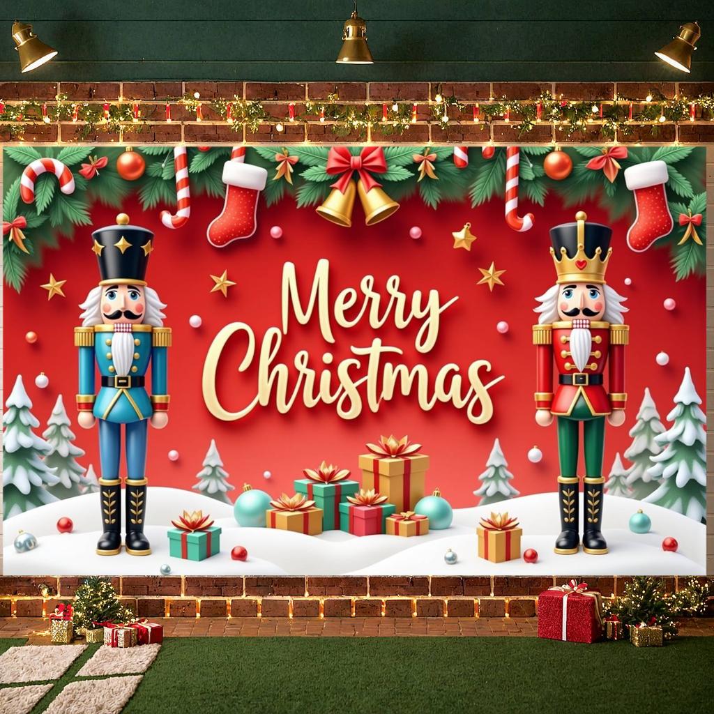 Yuletide Background Star Decorations Festive Backdrop Holiday Banner Gold Lettering Christmas Decor Display For Home Decoration