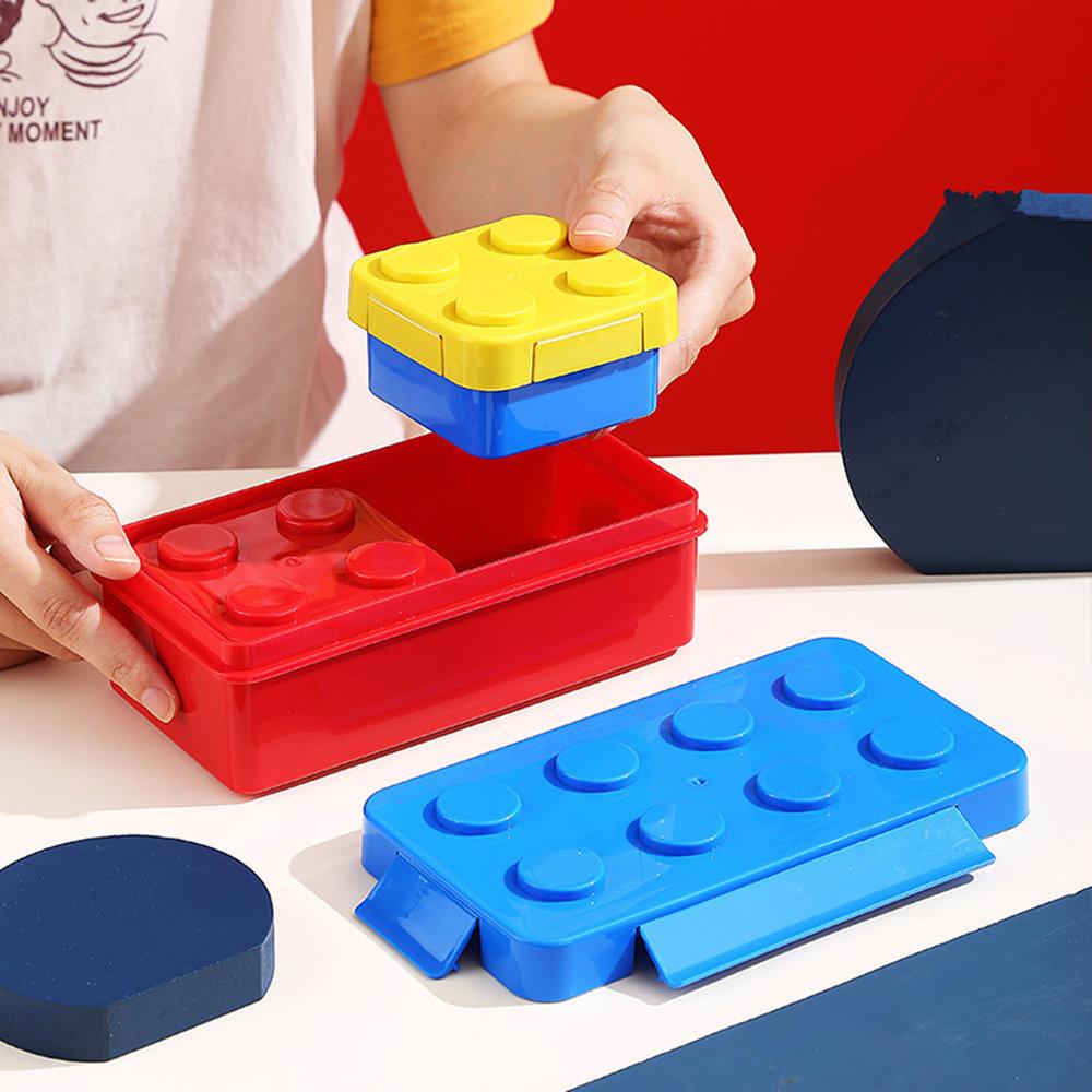 Creative Funny Building Block Splicing Bento Box for Kids - Microwave Safe Plastic Food Storage Container for School Lunch