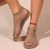 Summer New Round Head Flat Bottom Hollow Diamond Inlaid Fashion Single Shoes Women's Large Size Mesh Lazy Shoes