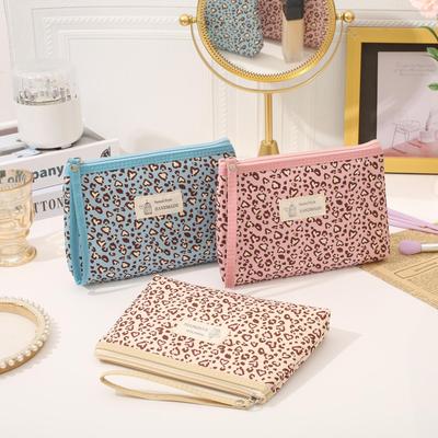 Leopard Print Portable Makeup and Toiletry Bag, Large Capacity for Brushes, Storage, and Pencil Case