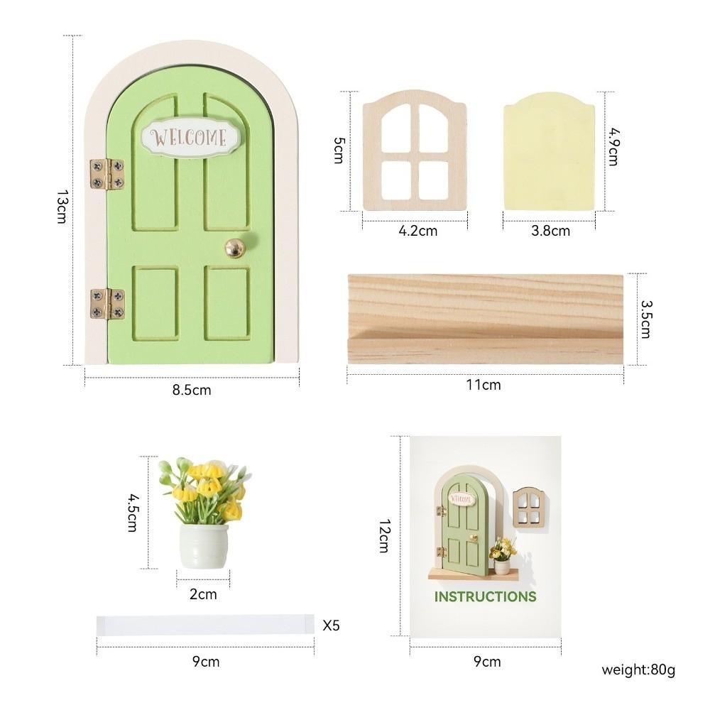 Simulation Balcony Wooden Fairy Elf Door Set Mini Craft Ornaments Fairy Door Fairytale-Style Room Wall Decor Dollhouse Elf Door