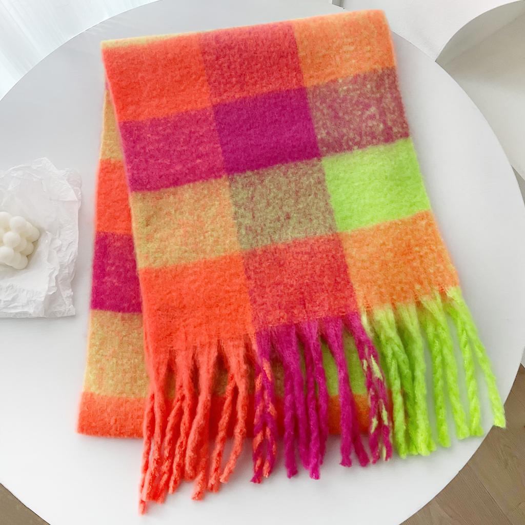 Scarf Winter Women's High-end Sense New Mohair Black and White Plaid Versatile Student Warm Thickened Scarf