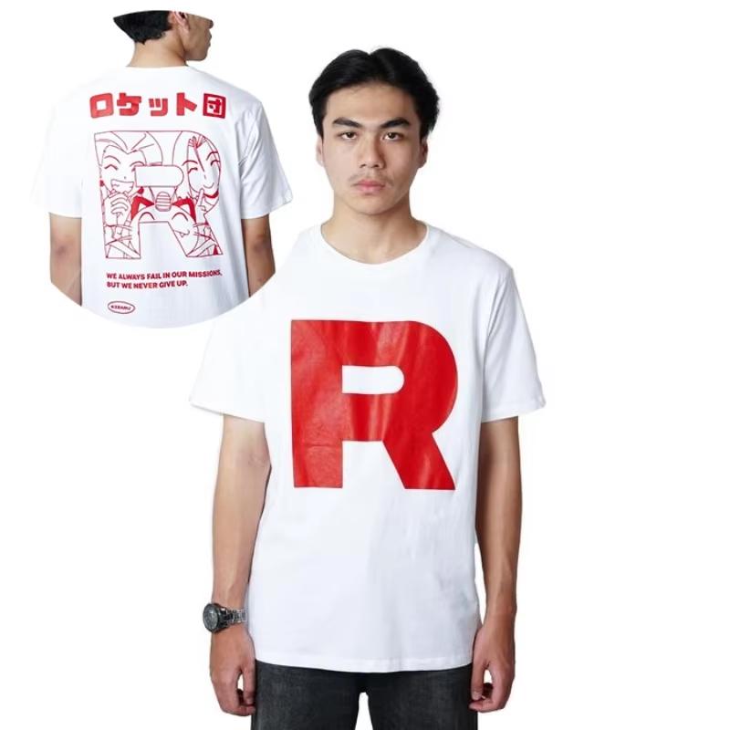 Summer Pokémon Anime TEAM ROCKET Pure Cotton Printed T-shirt Men Harajuku Loose Casual Versatile Short-sleeved Loose 4XL