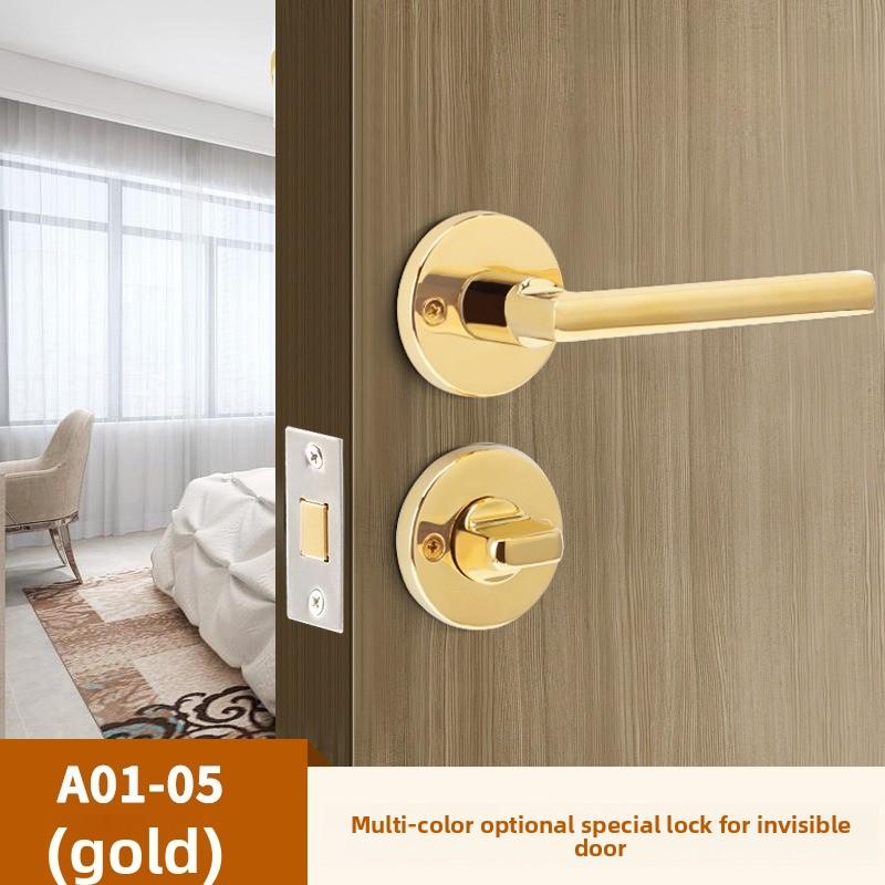 Stainless Steel Bathroom Keyless Door Lock Household Wooden Door Handle Lock Indoor Black Red and Green Indicator Door Handle