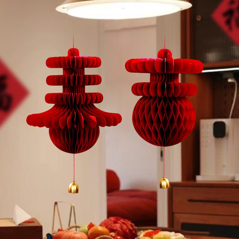 2025 Year of the Snake Spring Festival Lantern Pendant with Honeycomb Ball Decorations for New Year Wall or Door Hanging