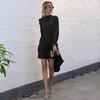YYFS Women's Fashion Spring Fall Solid Color Print Long Sleeve Half Turtleneck Middle Waistline Casual Dresses
