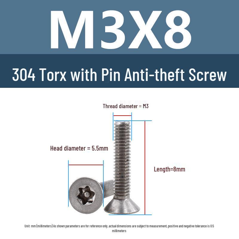 Yigu 304 Tamper-Proof Countersunk Torx Pin Screws, M2-M8, Flat Head, Anti-Removal