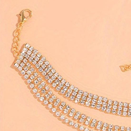 Yousheng Women Beach Anklet, Sparkling Three-Layer Rhinestone Anklet, Adjustable Fit Sandal Anklet for Summer
