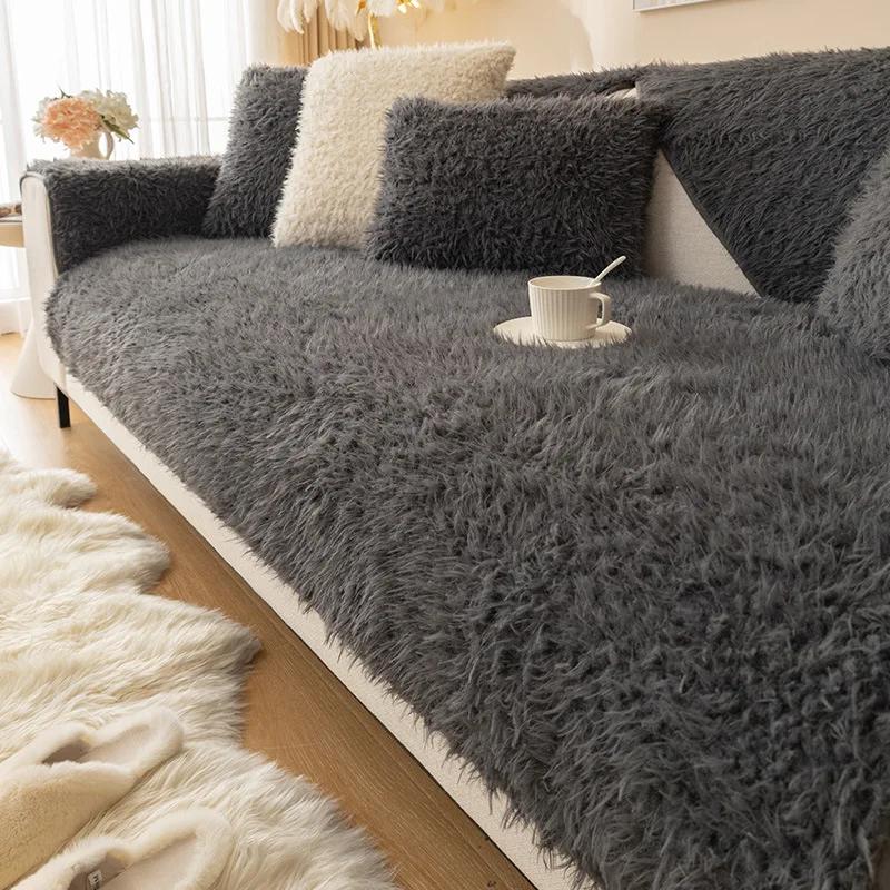 Modern Fashion Super Soft Long Plush Sofa Towel Winter Thick Anti-slip Universal Sectional Sofa Cover Quilted Velvet Couch Cover