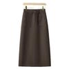 2024 New Women's Khaki Wool A-Line Midi Skirt with High Waist, Loose Fit, Slimming Slit, Perfect for Autumn/Winter.