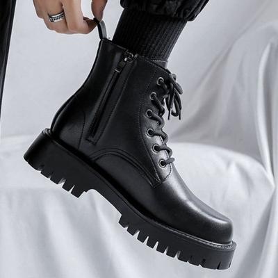 High Quality High Top Leather Boots for Men,British Casual Side Zipper Trend Platform Boots,New Workwear Boots Botas Para Hombre