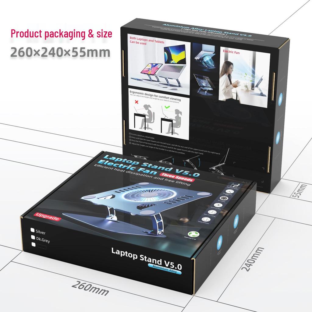 Aluminum Alloy Laptop Cooling Stand with 360° Rotation & Three-Level Adjustability