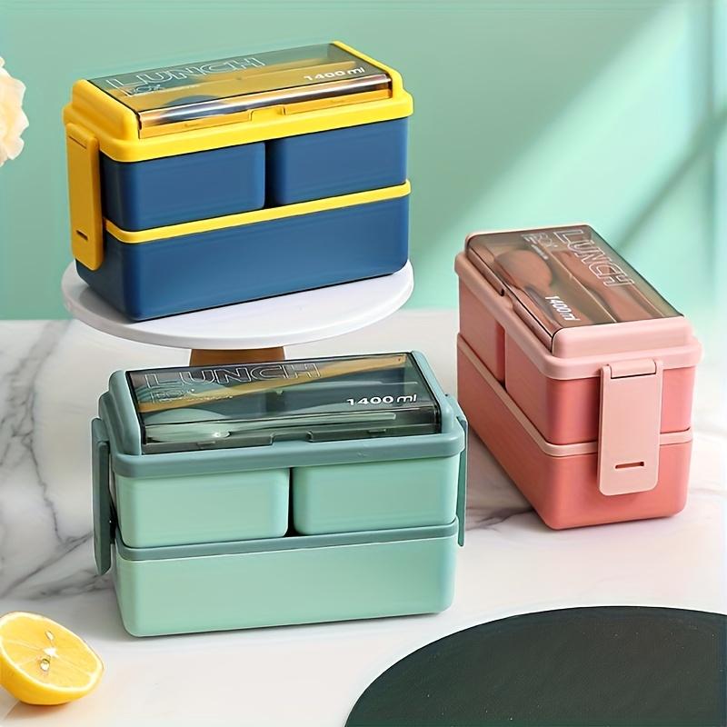 1pc Bento Boxes, Portable Double-layer Lunch Box With Cutlery And Lid, Reusable Food Storage Container, For Students, Travelers And Office Workers