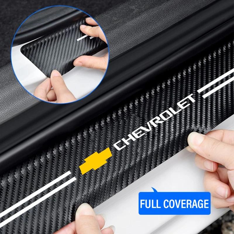 4PCS Car Door Sill Sticker 3D Carbon Fiber Protection Sticker For Chevrolet Silverado Impala Malibu Equinox Cruze Camaro Aveo