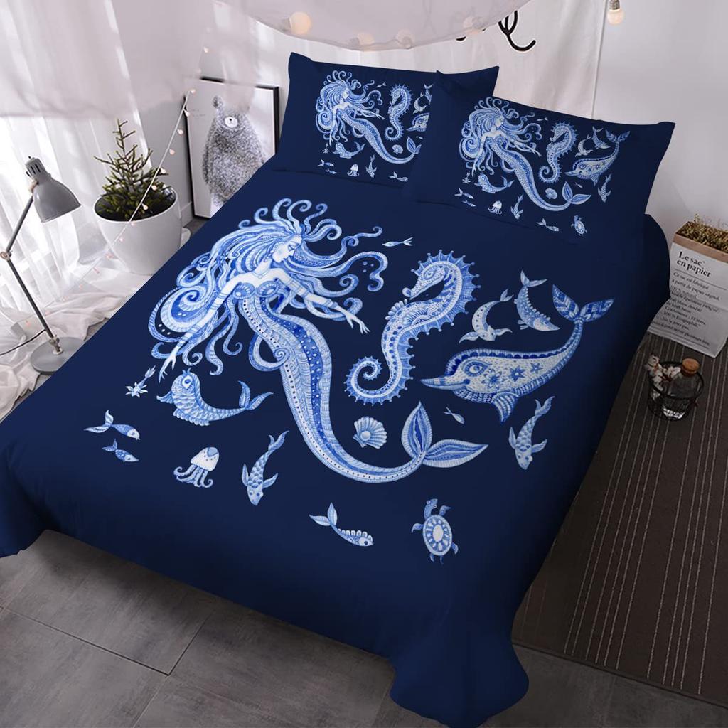 Watercolor Mermaid Bedding Three-Piece Quilt Cover Walmart Exclusive