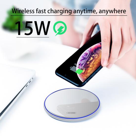 Ultradünnes rundes 15W Qi kabelloses Ladepad Telefonladegerät für Samsung Galaxy