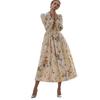 Women's Floral Boho Long Sleeve Maxi Dress V Neck Waist Swing Flowy Wedding Guest Dress Lightweight Maxi Spring Summer Party Boho Dresses for Women