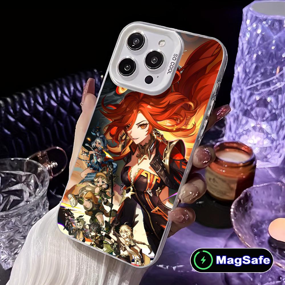 Game GI Mavuika White Translucent MagSafe Mobile Phone Case for iPhone 17 16 15 14 13 12 11 X XR XS 8 7 Air Pro Max Plus Cover