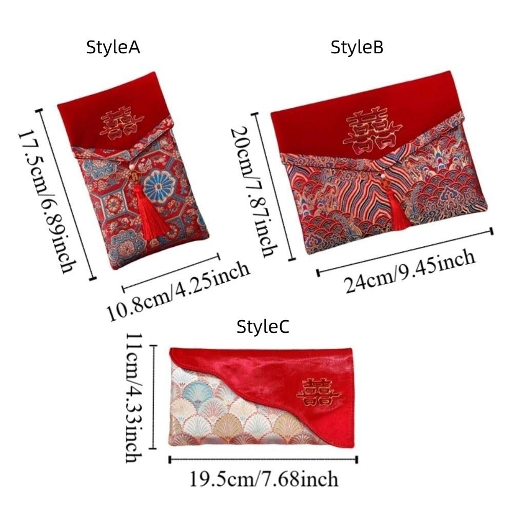 New Year Blessing Words Brocade Red Envelope Brocade Cloth Tassel Cloth Money Pocket HongBao Spring Festival New Year Money Bag