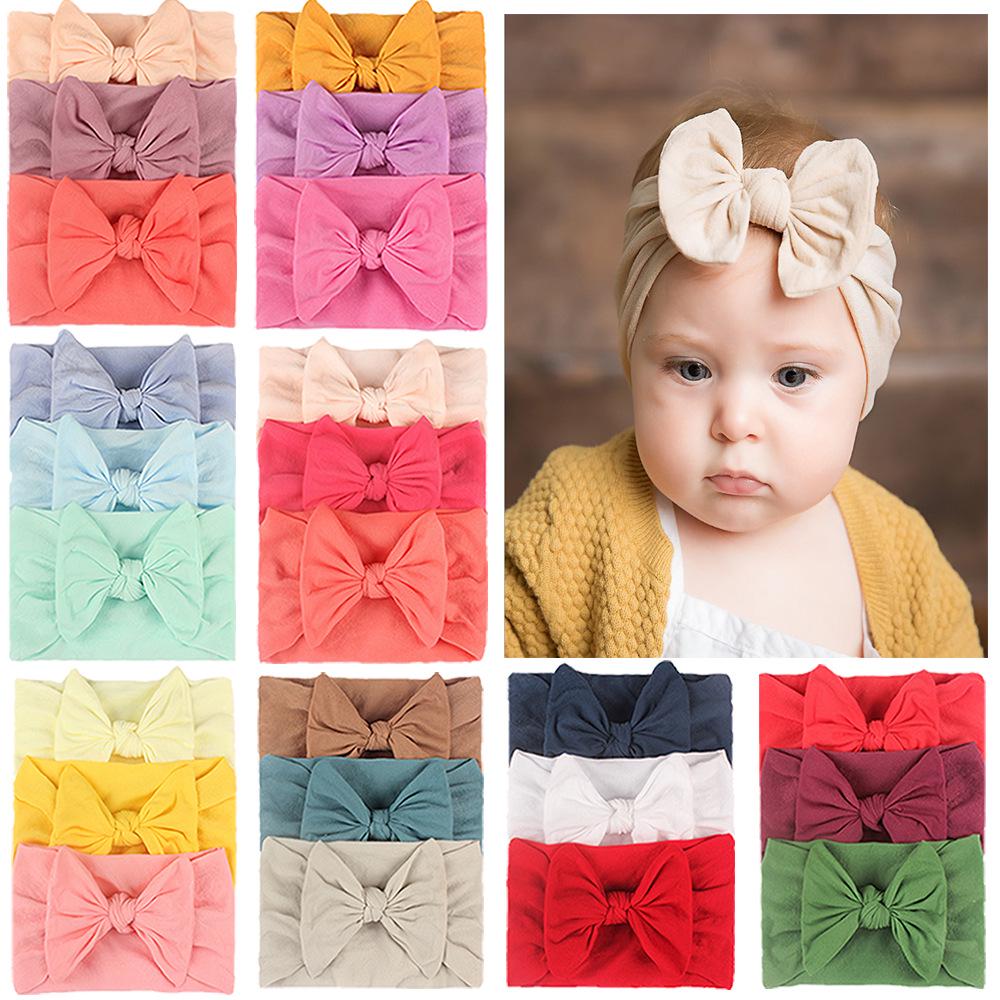 

Set of 3 Nylon Bow Elastic Baby Headbands - Stylish Infant Accessories