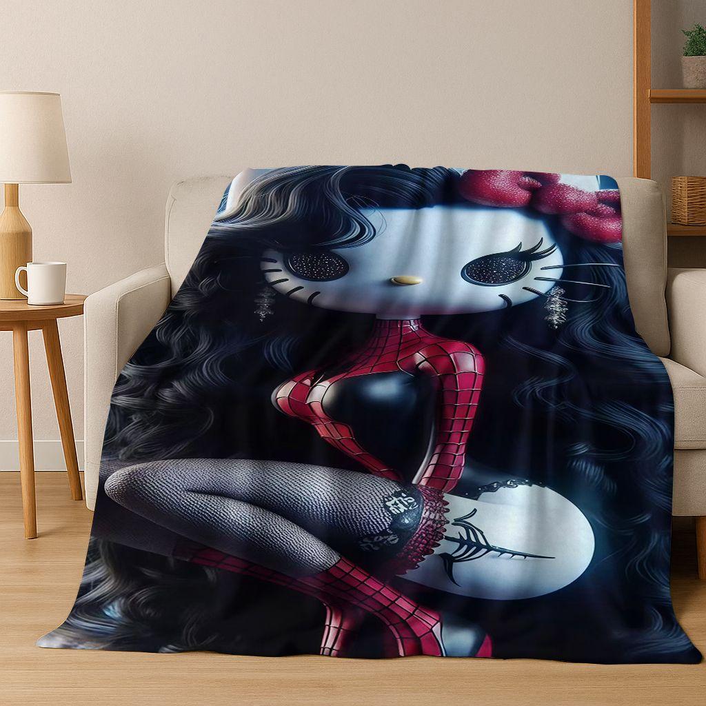 3D Sexy Hello Kitty Cat Girls Cartoon Flannel Blanket,Warm and Cozy Soft Throw Blanket for Home Bedroom Bed Sofa Picnic Cover