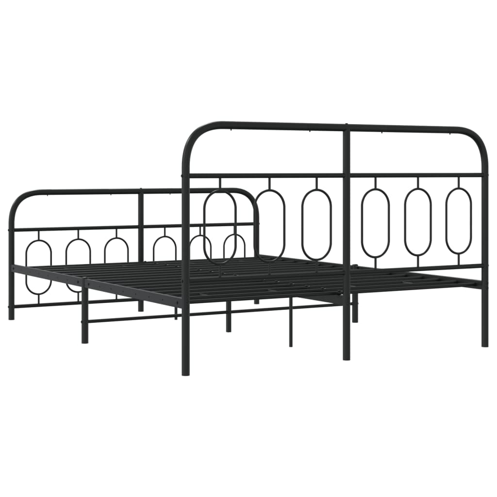 Metal Bed Frame with Headboard and Footboard Black 135x190 Cm