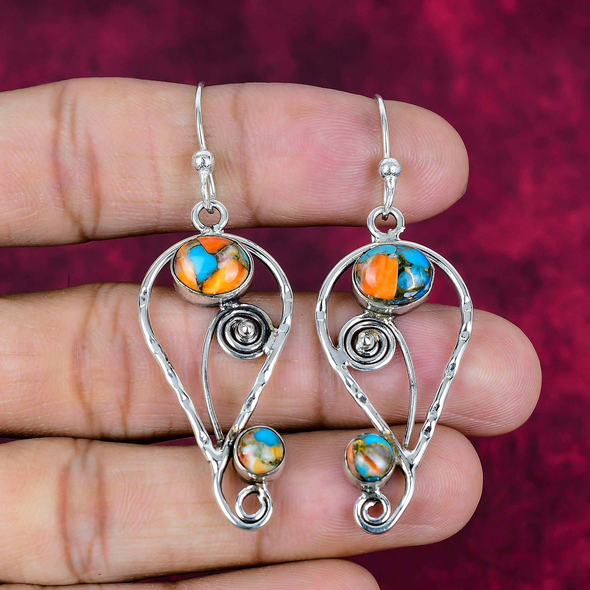 

Оранжевая медь бирюза 925 пробы серебро серьги, серьги с драгоценными камнями ручной работы, подарки для жены совершенно новые серьги 2.36 Inches оранжевый