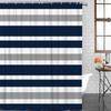 Striped Shower Curtain Navy Blue and Gray, Blue and White Striped Shower Curtain with Hooks for Bathroom Waterproof Bath Curtains for Home Hotel, 72"