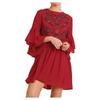 Fashion Womens Loose Summer Short Sleeve Embroidery Print Flared Sleeve Dress