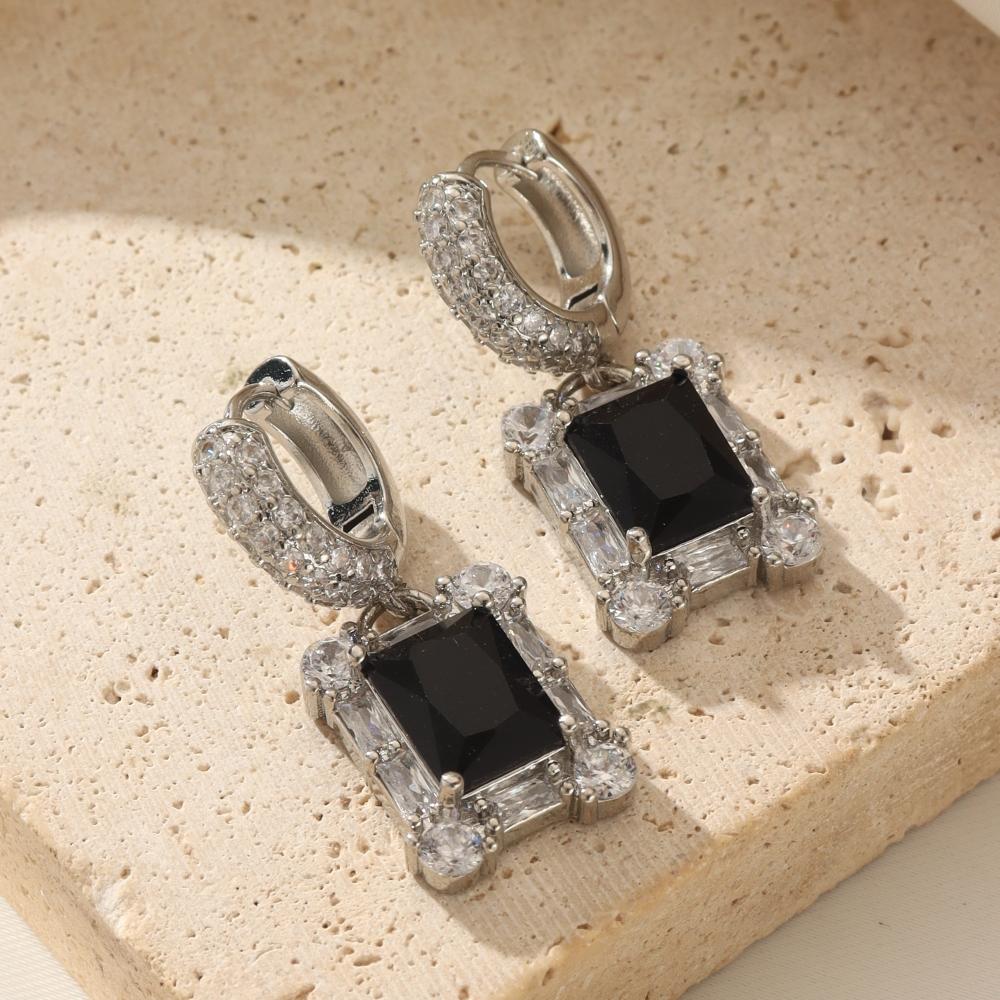 

1 пара модних квадратних висячих сережок для жінок з кубічного цирконію, ювелірних виробів, щоденних аксесуарів для весільної вечірки чорний