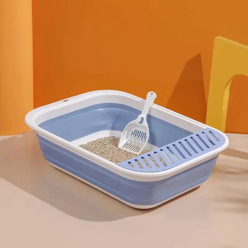 

Портативный Складной Кошачий Туалет Большой Вместимости - Полузакрытый Брызгозащищенный Кошачий Поддон Лоток Практичный Питомец Уборка Ванночка для Купания S 46x34x12CM синий