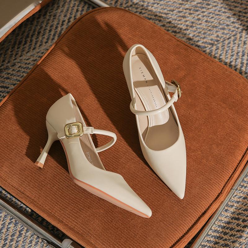 

Модні гостроносі жіночі туфлі на високих підборах-шпильках, нові сексуальні з відкритим верхом, універсальні туфлі-човники з металевою пряжкою 39