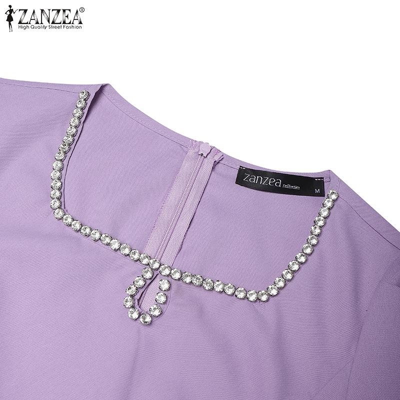 ZANZEA Damska kwadratowy dekolt letnia casualowa krótki rękaw dopasowana sukienka typu ołówkowego