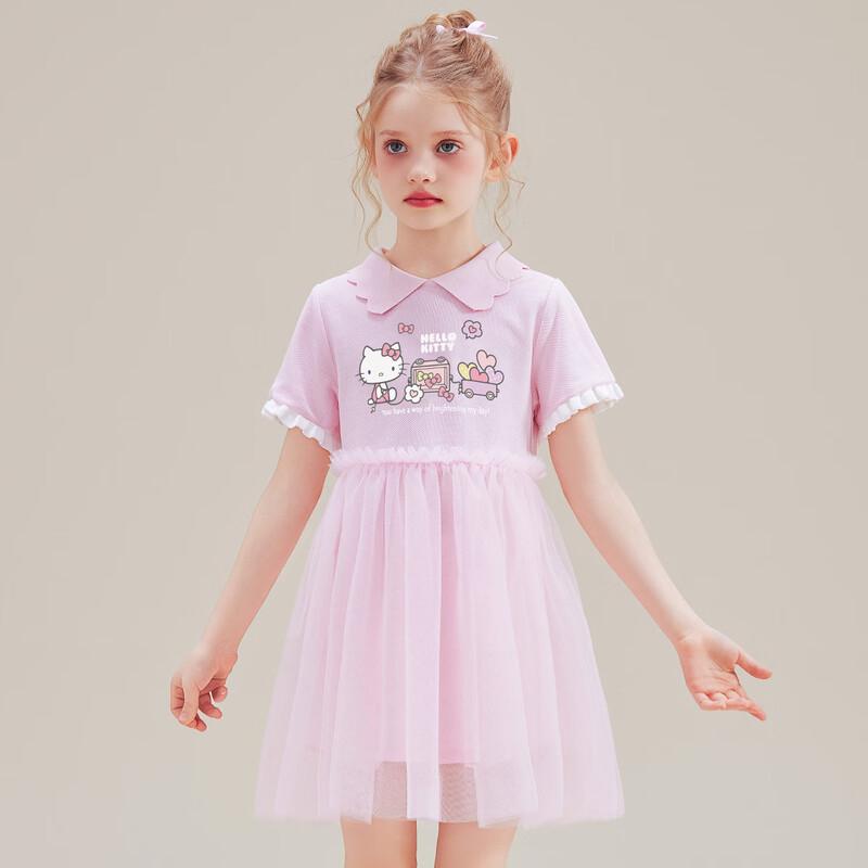 Hello Kitty Girls' Summer Cartoon Print Mesh Dress