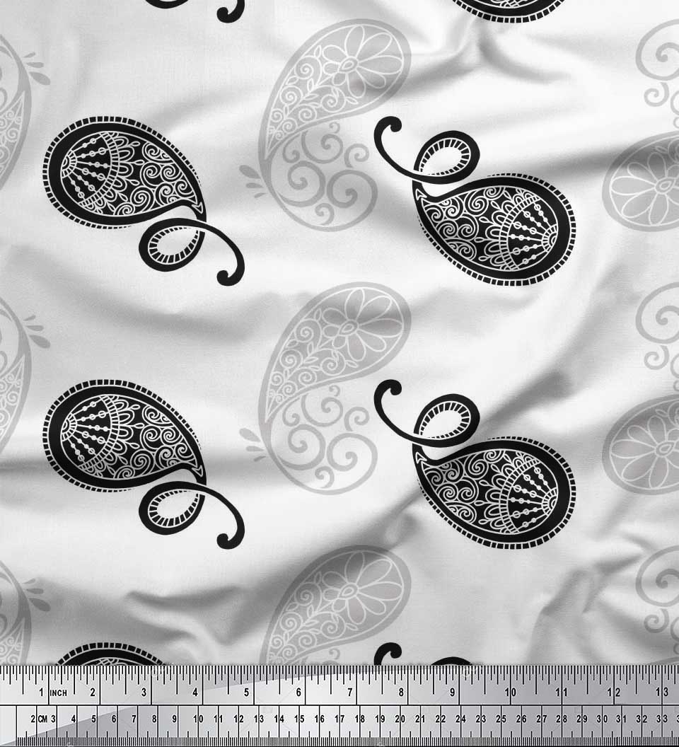 

Тканина Soimoi Purple Japan Crepe Satin Black Sketch Paisley Decor Fabric Printed meter 42 Inch 42 Inch Wide - Poly Crepe білий