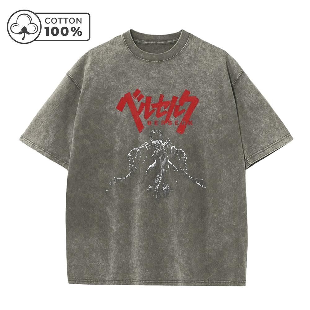 Mens Dark Character Print Washed TShirt Distressed Vintage Style Cotton Casual Loose Short Sleeve Gym Commuter Top