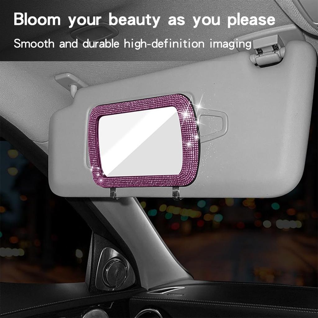 Car Sun Visor Mirror, Bling Reinestone Crystal Visor Makeup Vanity Cosmetic Mirror Clip for Women Girls, Automotive Mirror Light Sun Shading
