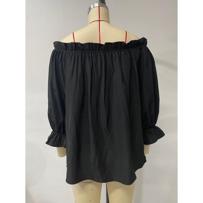 Spring and Autumn Pure Color Pullover Sexy Off-Shoulder Long Sleeves Top One-Shoulder Chiffon Women’s Blouses & Shirts