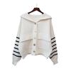 Korean version loose autumn and winter new hooded sweater jacket striped design sense knitted double-sided cardigan women's trend
