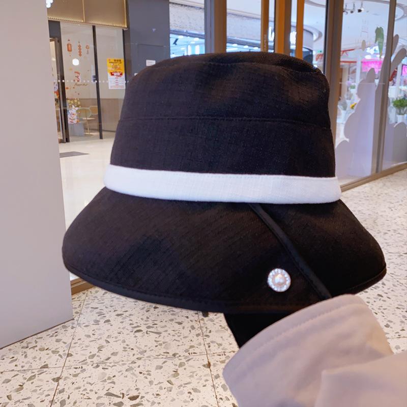 Spring and Autumn New Hat Women's High-end Sense Pearl Decorative Bucket Hat Summer Sunscreen Washbasin Hat
