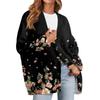 Women's Fashion Long Sleeve Print V-Neck Button Loose Cardigan Top