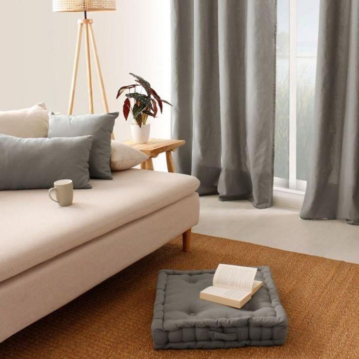 Coussin de sol uni 50 x 50 cm Panama gris clair