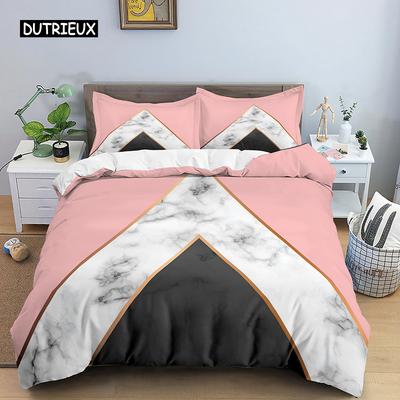 Geometric Duvet Cover Set Single Nordic Plaid King Size Quilt Cover Microfiber Pink White Black Stripe Pattern Soft Bedding Set