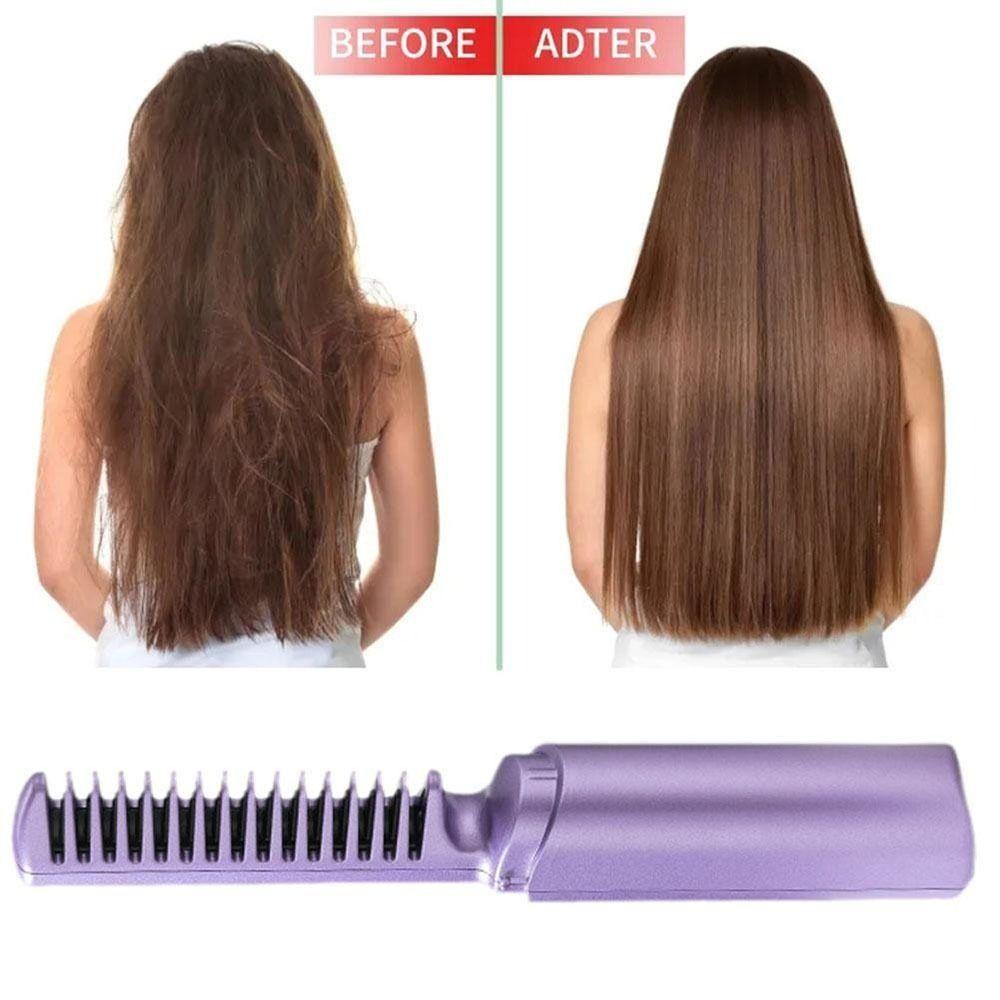 Rechargeable Lazy Wireless Hair Hot Comb 2 In 1 Fast Heating Comb Portable Hair Straightener Women
