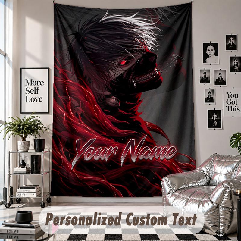 Wall Hanging Tapestry With Custom Name & Text, Tokyo Ghoul Decorative Tapestry For Bedroom