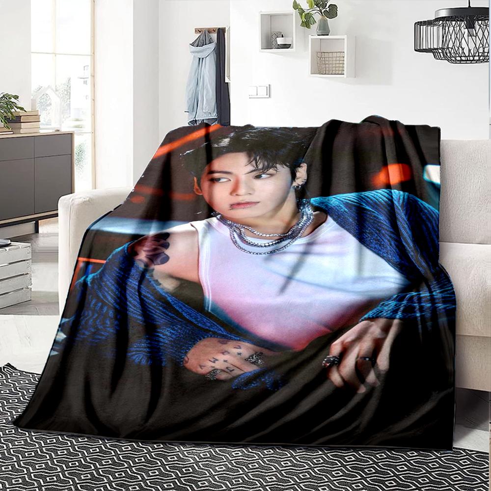 1Pc Bts Jung Kook Print Blanket Soft Comfortable Polyester Blanket All Season Use Bedroom Office Outdoor Ideal Christmas Gift Choice Print Home Blanke