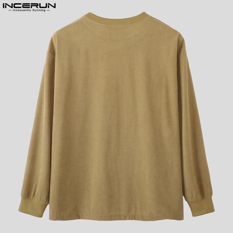INCERUN Two Pieces Autumn Men Long Sleeve Pullovers Long Pants Casual Corduroy Sets Outfits