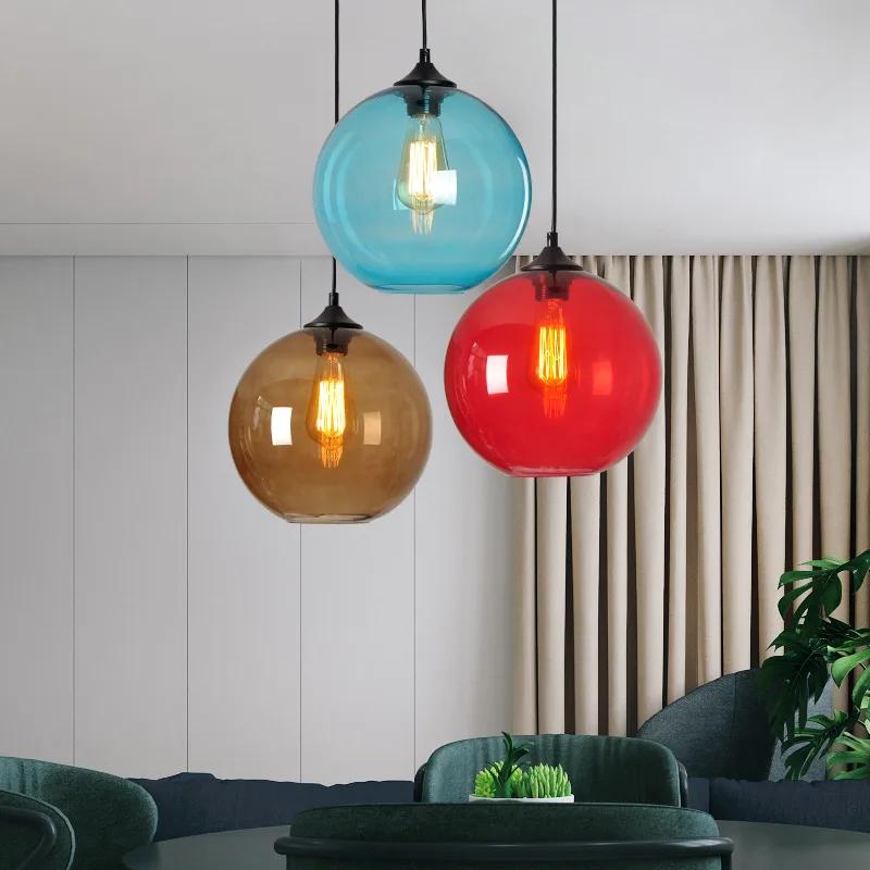 Nordic Internet Celebrity Single-head Colored Glass Ball Small Chandelier Retro Creative Personality Bar Restaurant Chandelier